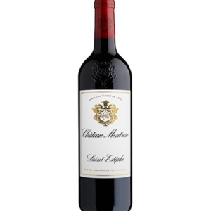 Flaske af Château Montrose Grand Cru Classé 2015 – en eksklusiv Saint-Estèphe Bordeaux med 98 RP-point, dyb granatrød farve og elegant struktur.